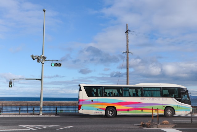A public bus transporting people